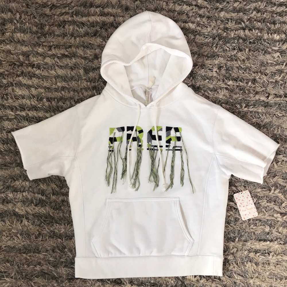 Free People White Short Sleeve Hoodie